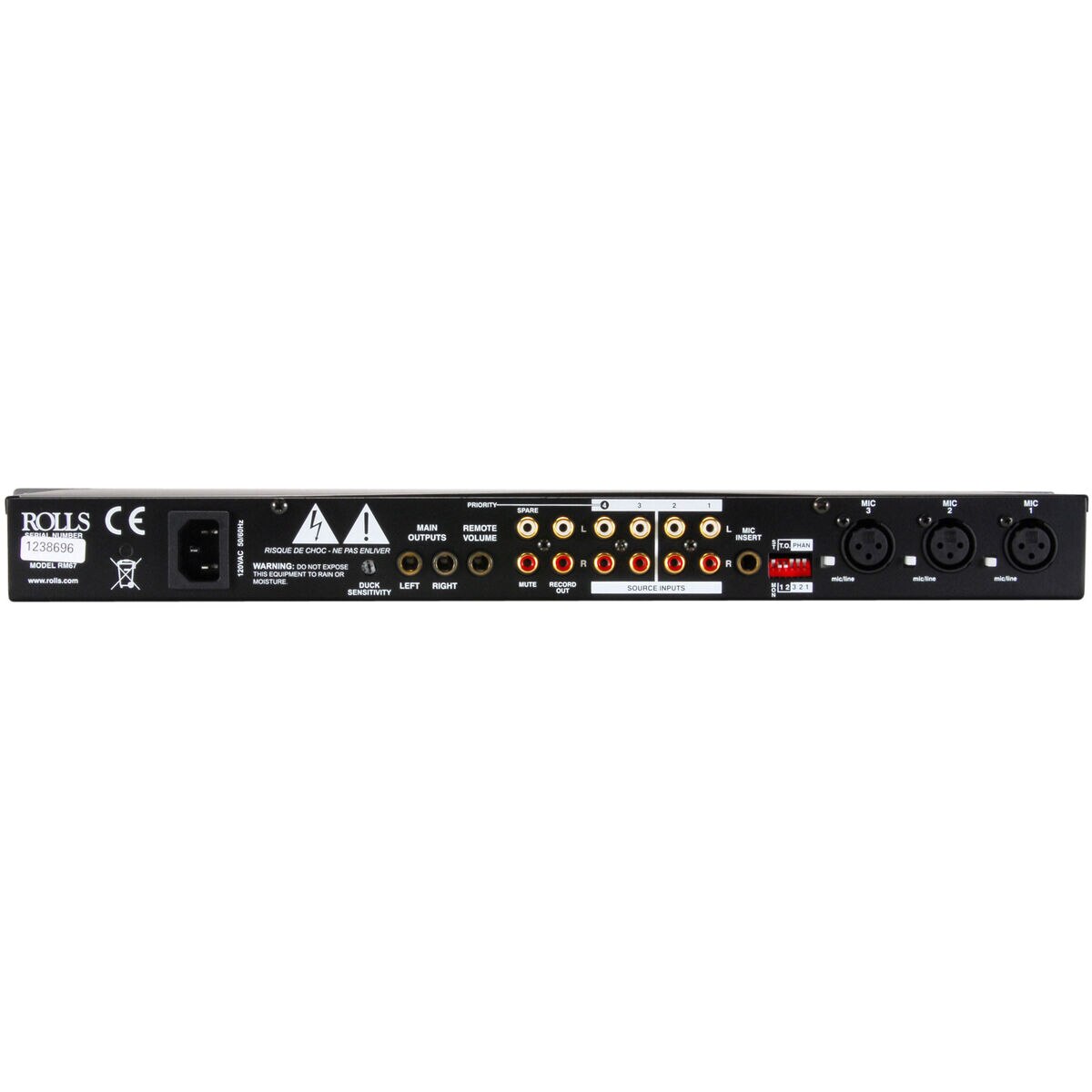 Rolls RM67 Rack Mount Mic/Line Mixer 3 XLR/4 RCA 1U